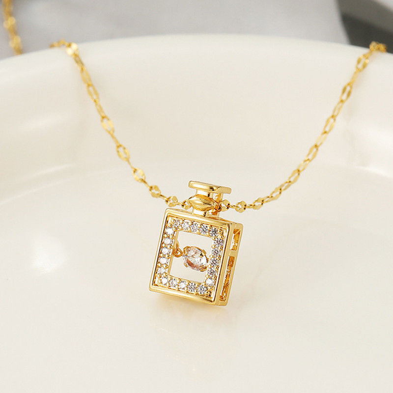 Valentines Day Gift Perfume Bottle Pendant Titanium Steel Necklace Korean Trend Zircon Luxury Female Necklace Charm Jewelry Gift Fashion Jewelry Woman - Image 10