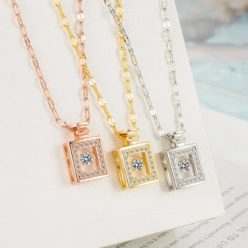 Valentines Day Gift Perfume Bottle Pendant Titanium Steel Necklace Korean Trend Zircon Luxury Female Necklace Charm Jewelry Gift Fashion Jewelry Woman - Image 5