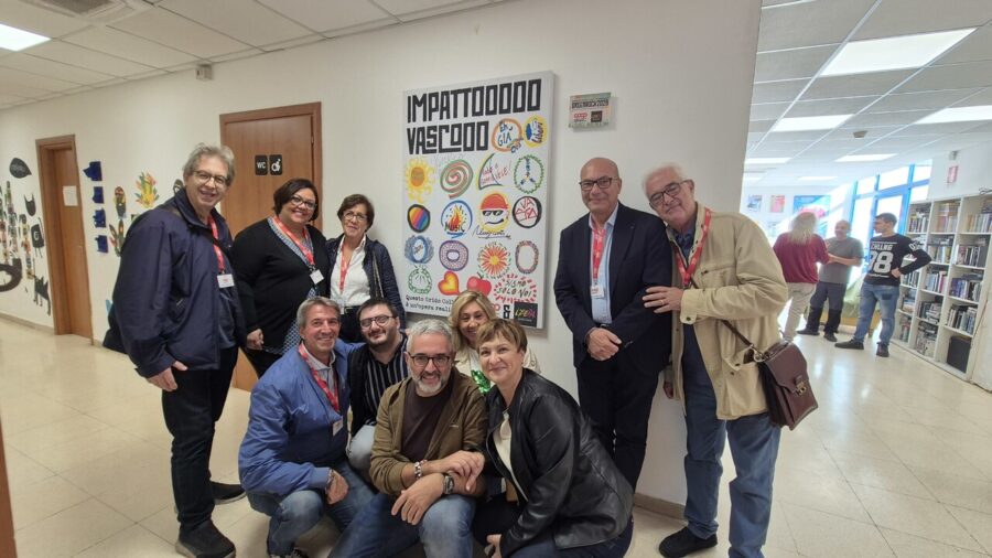 Vasco and Don Ciotti Sign Canvas at Bari Youth Cinema Academy During 2026 Tour